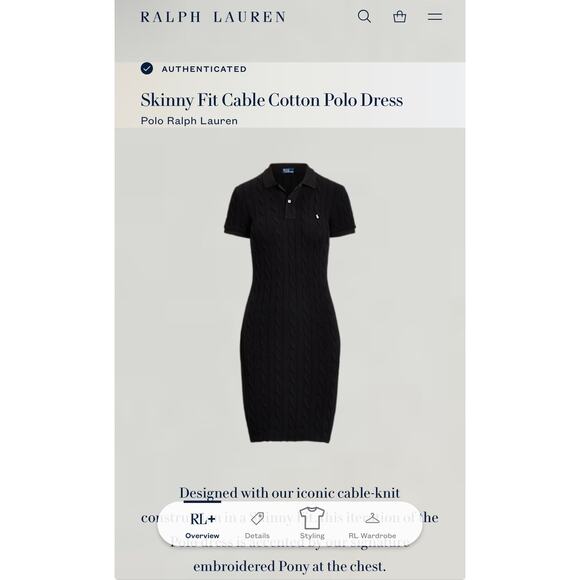 Polo Ralph Lauren Black Skinny Fit Cable Knit Cotton Polo Dress Size L - Picture 4 of 13